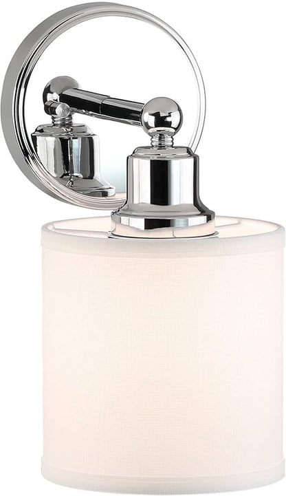XiNBEi Lighting Wall Light 1 Light Wall Sconce with Drum Fabric Shade in Chrome, Modern Bathroom Vanity Light for Bathroom Bedroom & Living Room XB-W1214-1-CH