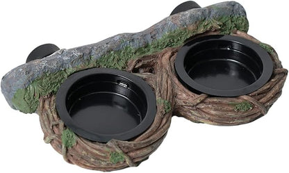 Reptile Feeding Ledge with 4 Cups, Hollow Vine Food Dish & Water Bowl for Bearded Dragon, Gecko, Lizard & Snake – Reptile Tank Accessories for Terrariums