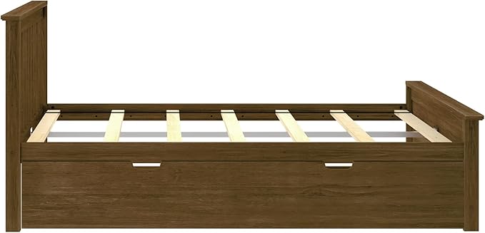 Max & Lily Full Bed, Wood Bed Frame with Headboard for Kids with Trundle, Slatted, Walnut