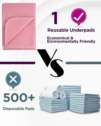 Washable Bed Pads 34" x 36" - 4 Pack, Pink, Waterproof Bed Pads for Incontinence, Bed Wetting Pads for Bed, Sofa, Floor, Resuable Underpads for Adults, Seniors, Pet