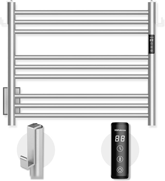 K&KALONZO Towel Warmer for Bathroom, Wall-Mounted 9-Bar Heated Towel Rack