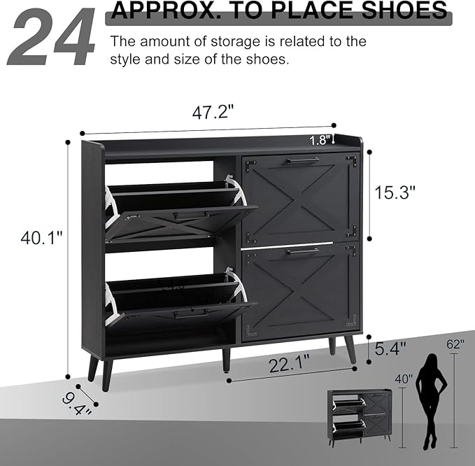 Shoe Storage Cabinet, Farmhouse Shoe Organizer