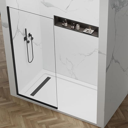 Shower Glass Wall Panel 36" W x 76" H, 3/8" Tempered Glass, Half Frameless