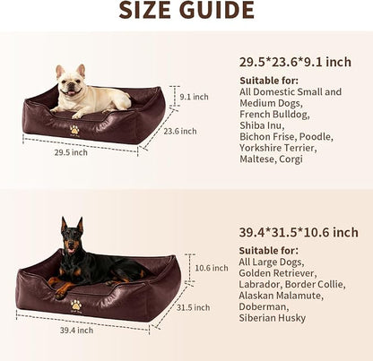 SOMAHE Waterproof Leather Dog Bed, Bolster Couch, 24x19x9 Caramel | Wipe-Clean Waterproof Leather + Removable Cushion: raised bolsters create a cozy bed for small-medium dogs.