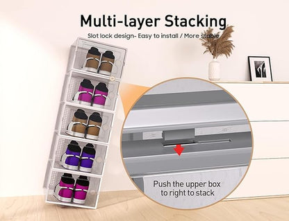 Kuject X-Large Shoe Storage Boxes Organizers Clear Plastic Stackable 12 Pack