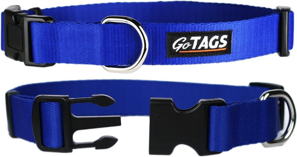 GoTags Dog Collars, Durable Solid Nylon Dog Collars in 5 Color Options and 4 Adjustable Sizes for Puppy and Dogs Extra Small, Small, Medium or Large