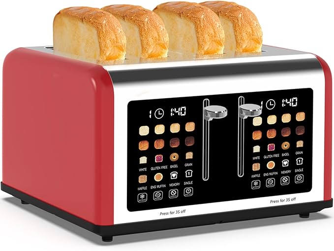 4 Slice Toaster Touch Screen, Stainless Steel Toasters Digital Timer, Dual