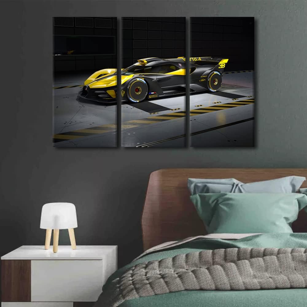 Sports Car Canvas Wall Art Yellow and Black Racing Cars Posters & Prints Artwork Contemporary Home Decor Stretched Canvas Picture for Men Boys Bedroom Décor Living Room Home Office, 42" Wx28 H