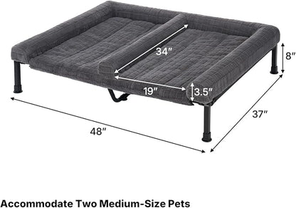Veehoo Plush Double Dog Couch Bed for 2 Dogs, Washable Elevated Dog Bed | Cooling Raised Pet Cot with Removable Bolster Cushion, Breathable Mesh, No-Slip Feet, 48 x 37 inches, Grey