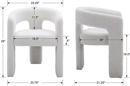 DAYALANE Modern Barrel Dining Chairs Set of 4, Upholstered Boucle Dining Room & Kitchen Chair with Curved Back, Comfy Accent Side Reading Armchair for Living Room Bedroom Kitchen Home Office, White