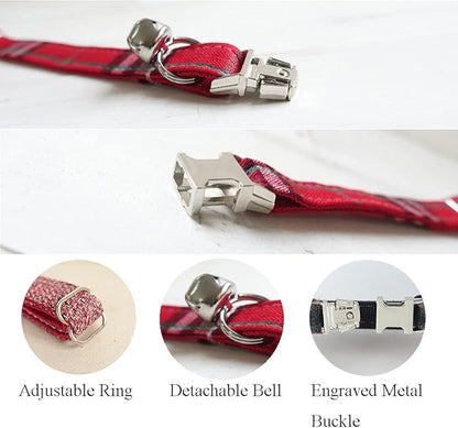 Personalized Cat Collar with Name Plate,Adjustable Tough Nylon Cat ID Collars with Bell,Customize Engraved Pet Name and Phone Number (Plaid Style A)