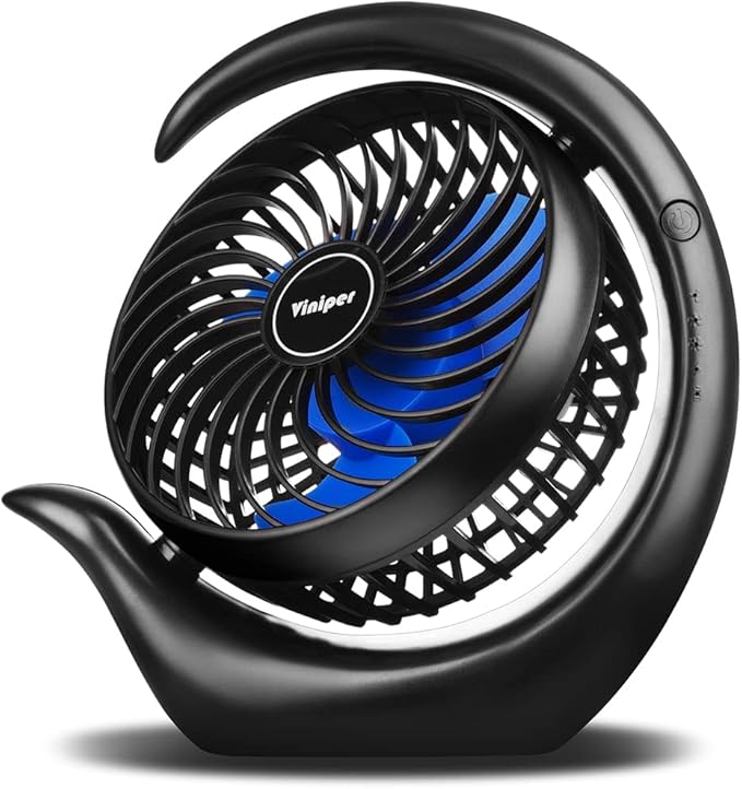 Viniper Portable Rechargeable Fan, Small Desk Fan : 3 Speeds & 8-24 Hours