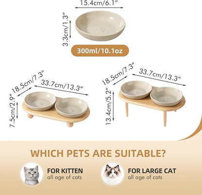 Havniva Cat Bowls Elevated 6” Ceramic Cat Bowl with Stand Whisker Friendly Shallow Cat Dishes, Cat Food & Water Bowl Set with Two Height Options, Anti-Slip Raised Cat Food Bowl for Kittens