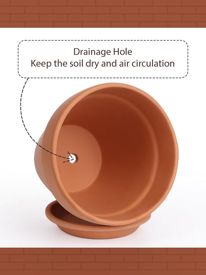 INGOFIN Terracotta Pot with Saucer 10&12 Inch - Ceramic Clay Pot for Plants with Drainage Hole, Large Terra Cotta Flower Planter with Tray for Indoor Outdoor Plants