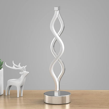 NUÜR Infinity Spiral LED Table Lamp Silver, Dimmable Metallic Bedside Lamp