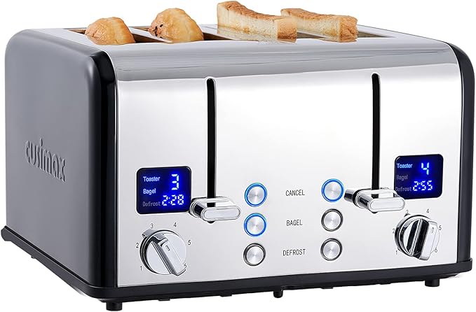 CUSIMAX 4 Slice Toaster, Stainless Steel, Ultra-Clear LED Display & Extra Wide