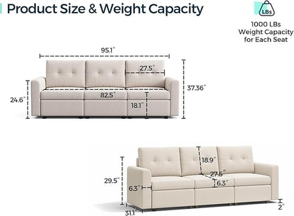 LINSY HOME Modular Sectional Sofa Oversized, Removable Cover Living Room Couches with Storage Deep Seat & Ottoman Chaise L/U Shaped Sofa Modern Couch (Dark Grey, 3 Seats)