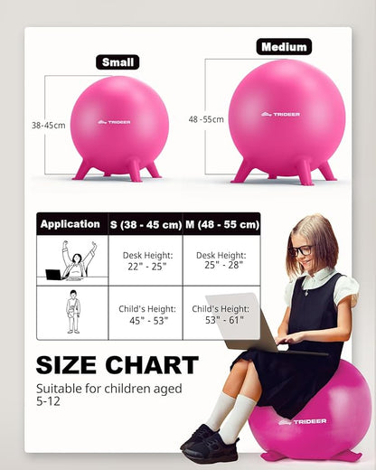 Trideer Flexible Seating for Classroom Elementary, Yoga Ball Chairs for Kids, Wobble Chair of School Supplies for Sensory Kids, Student Desk Chairs for Homeschool (Pink, 55cm)