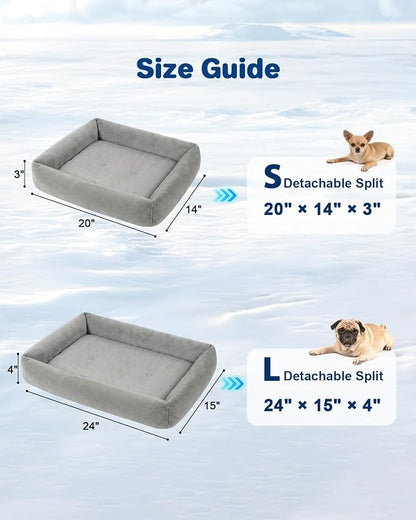 Cooling Dog Bed for Small Medium Cats - Removable Inner Cushion & Reversible Design (Ice‑Silk Cooling Layer | Sherpa Fleece Layer), Non‑Slip Bottom Washable Cooling Mat for Dogs Cats Crates 20" × 14"