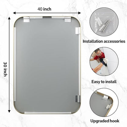 40x30 Inch Gold Bathroom Mirror, Brushed Gold Metal Framed Rectangular Mirror