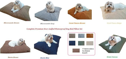 Durable Comfort Micro-Cushion Memory Foam Pet Dog Pillow Bed Waterproof Liner + External Cover for S,M,L Dogs- Complete Set (Green Canvas, 48''x29'')