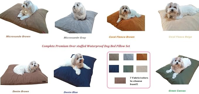 Durable Comfort Micro-Cushion Memory Foam Pet Dog Pillow Bed with Waterproof Liner + External Cover for S,M,L Dogs- Complete Set (Blue Denim, 48''x29'')