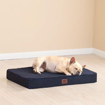 EHEYCIGA Orthopedic Dog Bed Large with Removable Washable Cover, 35IN Navy | Egg Crate Foam Support, Durable Oxford fabric, Non-Slip Bottom, Machine Washable, Soft Waterproof Plush Pet Bed Mat For Crate