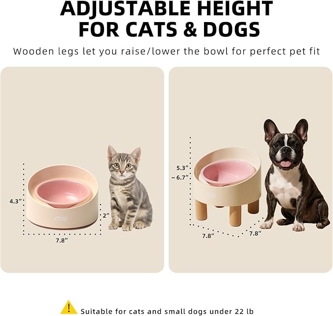 MS!MAKE SURE Cat Bowls, Adjustable Elevated Ceramic Cat Bowls with Anti-Slip Rubber Pad, Splash Guard, Lead & Cadmium Free, Whisker Friendly, for Puppies & Cats - 5.1" Wide, 295ML (10 oz), Pink