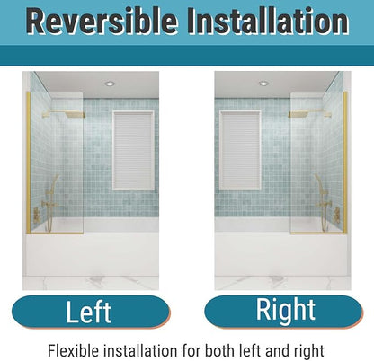 Sunrosa 24"×60" Bathtub Glass Panel, 8mm Thick Shower Screen, Brushed Gold