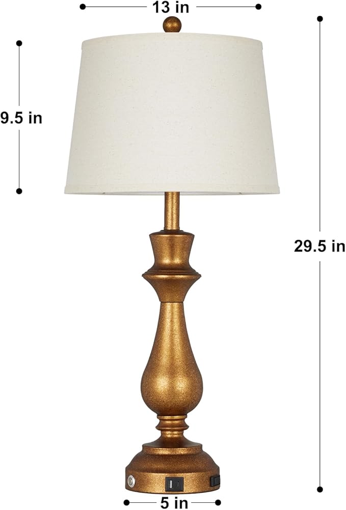 Retro Gold Table Lamps Set of 2 for Living Room,30" Tall Bedside Lamp with USB Charging Port,3-Way Dimmable Touch Nightstand Lamp for Bedroom Desk Side Table Office,Copper Gold
