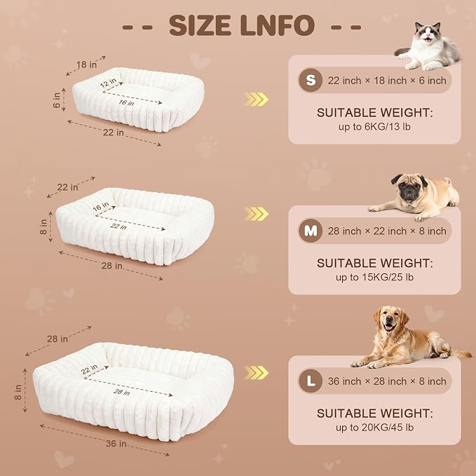 Dog Beds Large Sized Dog, Washable Rectangle Orthopedic Large Pet Sofa, Super Soft Plush Rabbit Fur Pet Couch Cute Cat Bed with Removable Zipper Cover & Anti-Slip Bottom Large Dog Bed self Warming