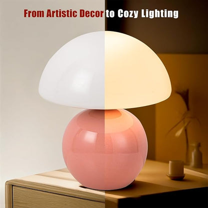 Mushroom Table Lamp, Ceramic Base