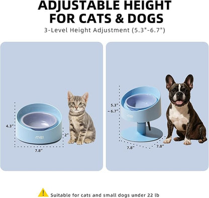 MS!MAKE SURE Adjustable Raised Cat Bowls, Ceramic Elevated Cat Bowls, Pet Bowl with Anti - Slip Rubber Pad, Leak - Proof, Lead & Cadmium Free, Whisker - Friendly, for All Life Stages of Age Blue