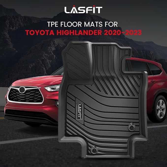 LASFIT Floor Mats for Toyota Highlander 2020-2025 2026 8-seat (Not for Hybrid) All Weather TPE Custom fit Floor Liner for Highlander car mats, Front and Rear 2 Row Mats.