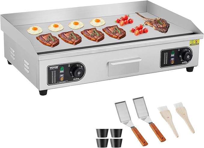 VEVOR Commercial Electric Griddle, 2800W Countertop Flat Top Grill, 122℉-572 ℉