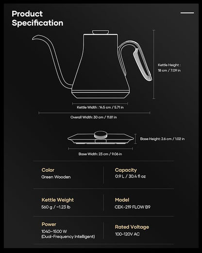 Cocinare FLOW B9 Gooseneck Electric Kettle, Precise Temperature Control