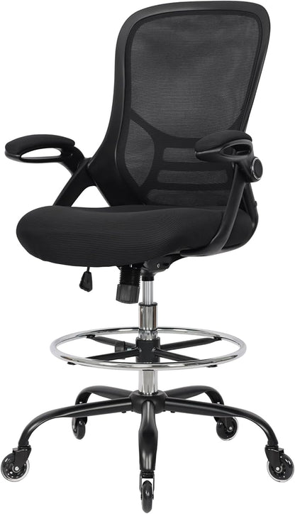 HYLONE Drafting Chair Adjustable, Tall Office Chair Lumbar Support Ergonomic Standing Desk Chair Heavy Duty Tall Drafting Stool for Artists with Footrest Home Office Drafting Stool