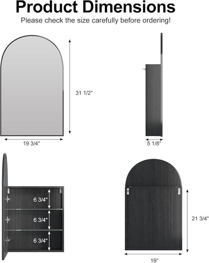Arched Medicine Cabinet Mirror for Bathroom, Brushed Black Arch Mirror Cabinet