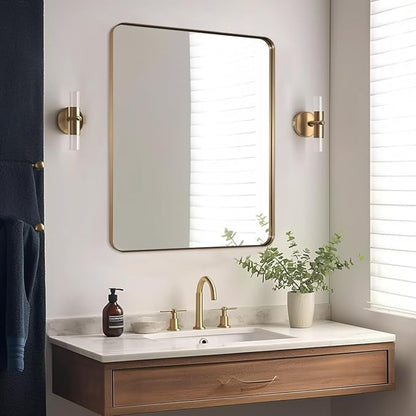 ANDY STAR Gold Bathroom Mirror, 30x36 Brushed Brass Rectangle Mirror
