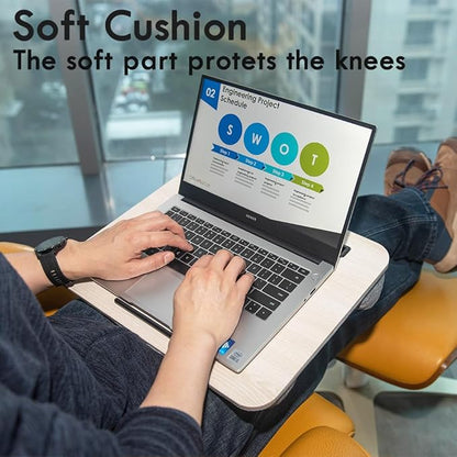 Portable Laptop Desk Fits Up to 16“ Laptops, with Tablet Slot, Built-in Cushion, Great for Home & Office,Lap Desk for Laptop,Lap Desk with Cushion (Light Wood, Medium)
