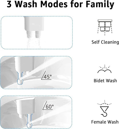 Bidet Toilet Attachment, Toilet Bidet Cold Water No-Electric, 3 Wash Modes