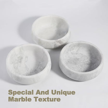 White Marble Dog Bowls, Non-Slip Dog Food Water Bowl Small, Heavy Duty Pet Bowl for Cats and Medium Dogs, Weighted African Natural Marble, Holds 4 Cups(5lbs)