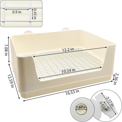 VCEPJH Extra Large Rabbit Litter Box for Cage, Plastic Litter Pan Corner Pet Toilet Small Animal Potty Tray with Metal Grate for Adult Guinea Pigs Chinchillas Ferrets (White)