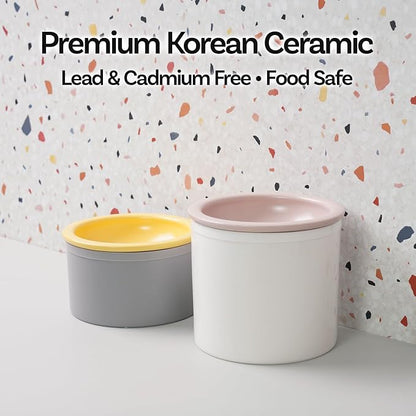 Hello Bowl Elevated Ceramic Cat Bowl with Stand, Raised Whisker-Friendly Feeding Bowl for Cats & Small Dogs, Patented Design, Made in Korea (3.9" H - White, Square/Dry)
