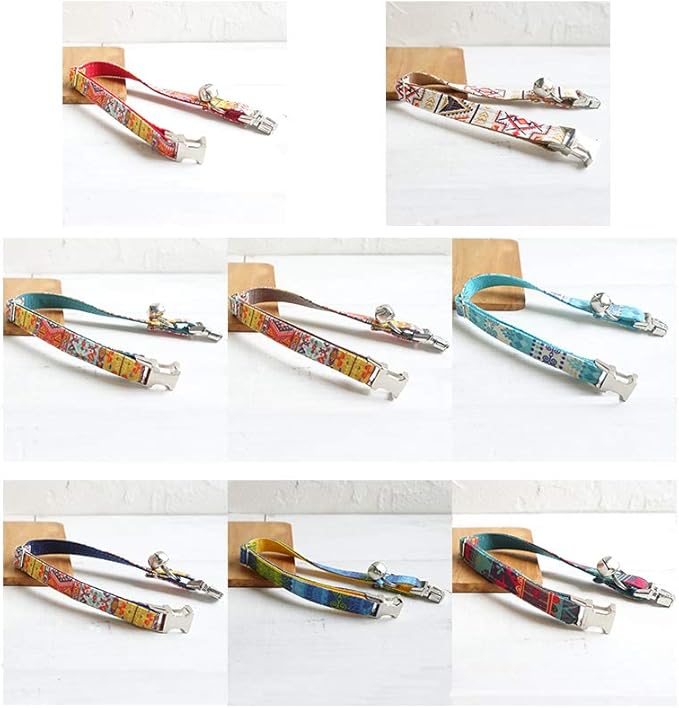 Personalized Cat Collar with Name Plate,Adjustable Tough Nylon Cat ID Collars with Bell,Customize Engraved Pet Name and Phone Number (Ethnic Style)