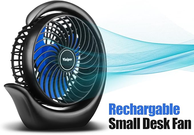 Viniper Portable Rechargeable Fan, Small Desk Fan : 3 Speeds & 8-24 Hours
