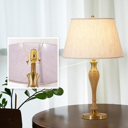 Table Lamp, Modern Nightstand Desk Lamp with Dimmer Switch and Bulb, Mid Century Lamp for Living Room and Office, Wood Bedside Lamp for Bedroom, Home Décor, Natural Wood Finish