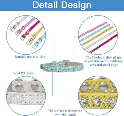 Cat Collar Rhinestone Bling Cute Cat Collars Accessories for Pet Collars Adjustable Ideal for Girl Cats Male Cats(Pink)
