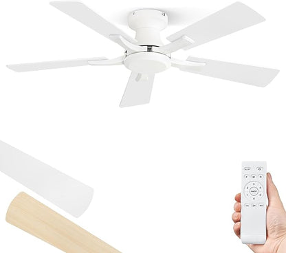 ZMISHIBO 42 Inch Ceiling Fan No Light, Flush Mount Low Profile, Modern White