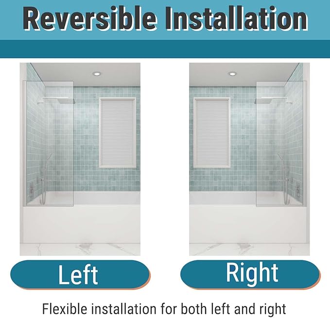 Sunrosa 24"×60" Bathtub Glass Panel, 8mm Thick Shower Screen, Brushed Nickel